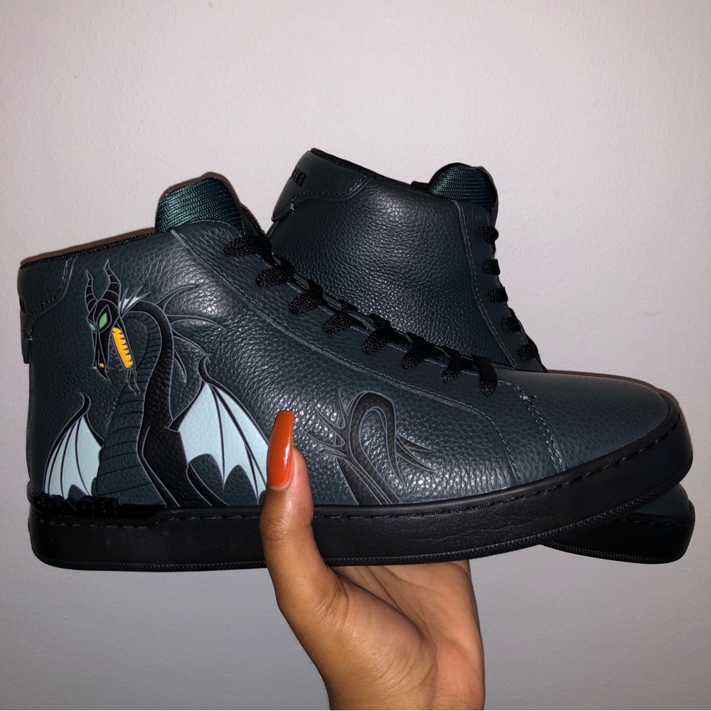 Coach x Disney Clip High Top Sneaker with Maleficent Dragon Motif in Pine Green - Picture 5 of 7